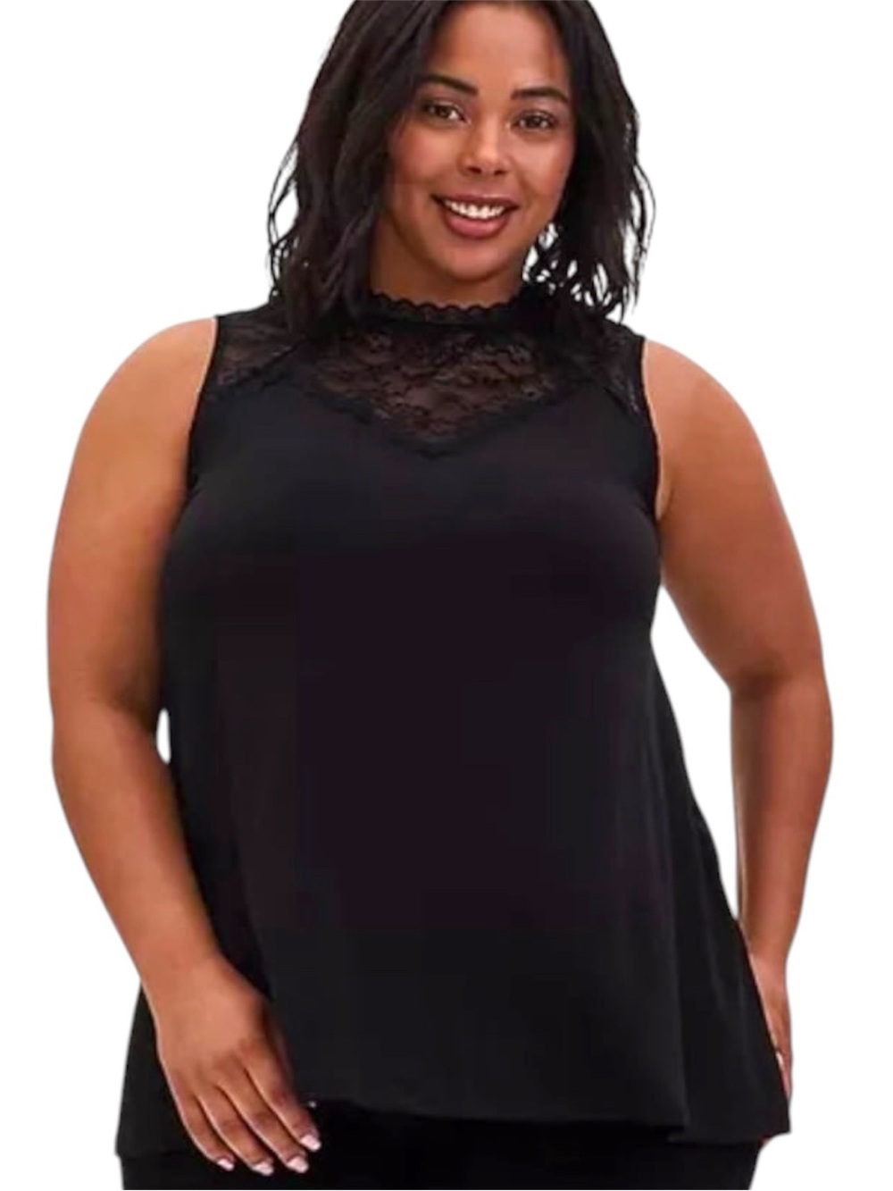 Torrid Black Studio Knit Lace Mock Neck Sleeveless Top Size 1X (Torrid Size 1)